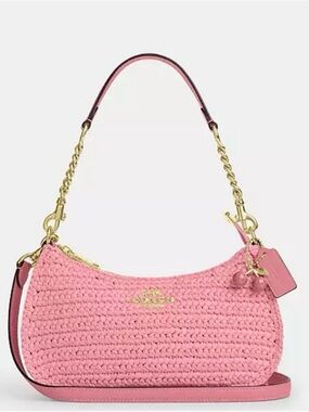 Coach Teri Straw Shoulder Bag in Cherry Blossom Pink with Cherries